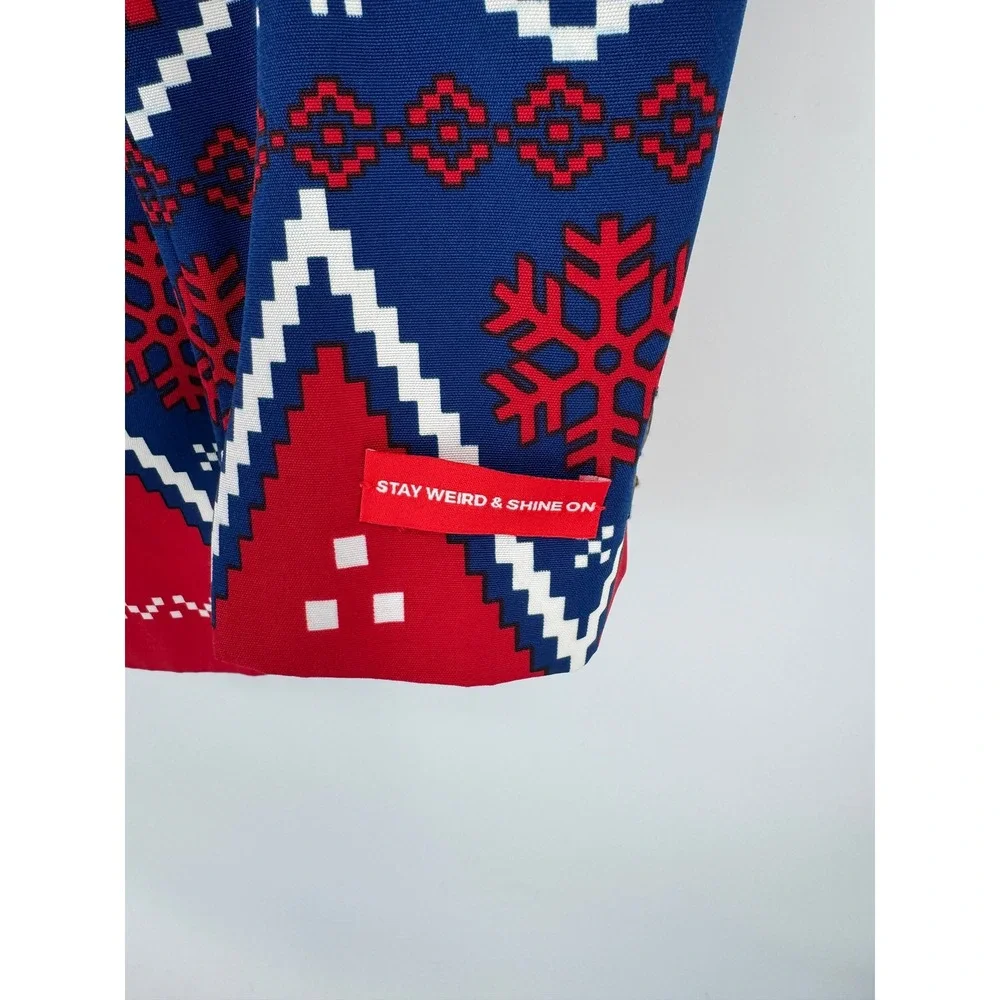 Shinesty Mens Blue Christmas Fair Isle Snowflake Holiday Blazer Suit Jacket